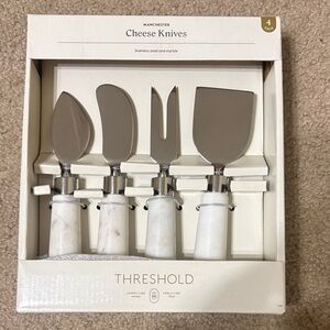 Threshold Marble-Style Handle Cheese Knife Set in White and Silver